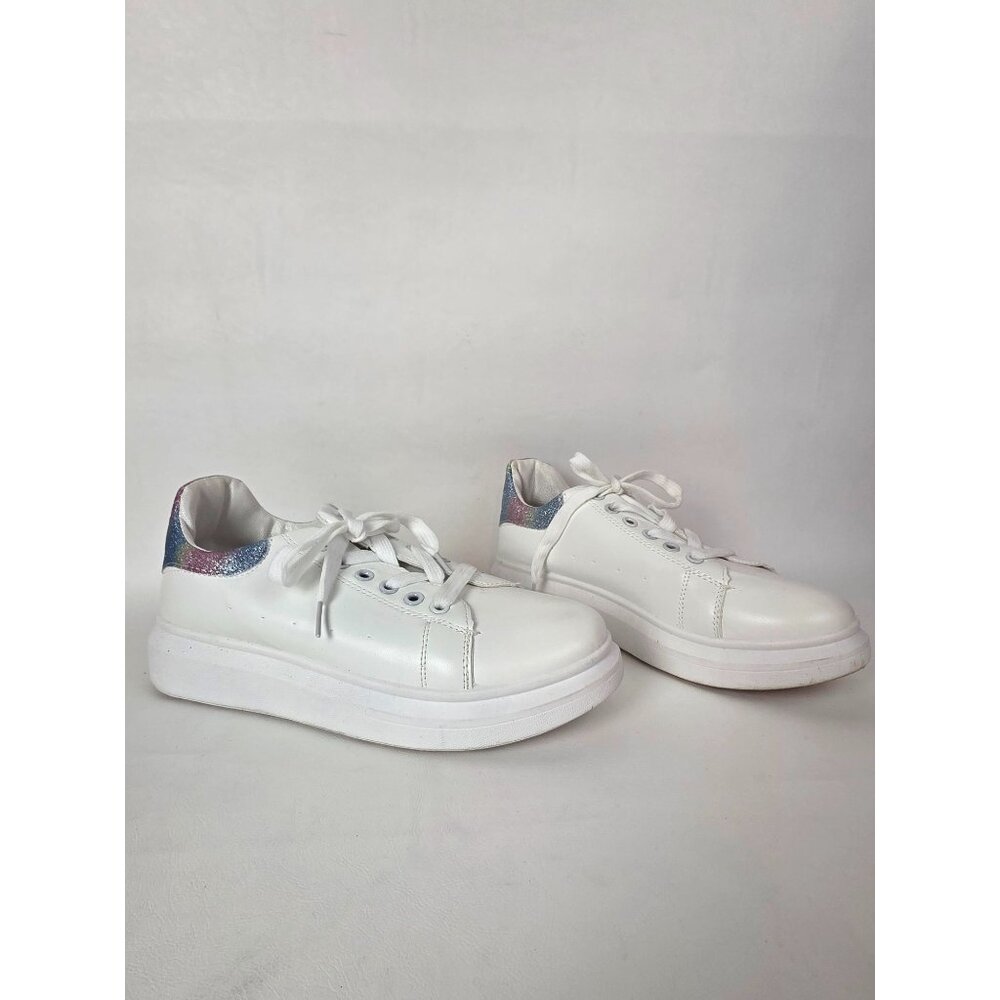 Glitter Rainbow Heel White Platform Sneakers Alexander Moneu Womens Size 6